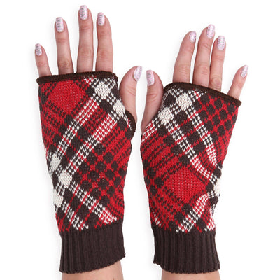 Women's Hand Warmer Fingerless Gloves - Red Plaid
