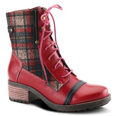 L'Artiste Red Plaid Eguine Platform Heel Boots