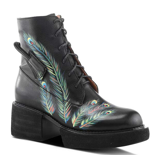 L'Artiste Feathered Hand Painted Platform Combat Boot