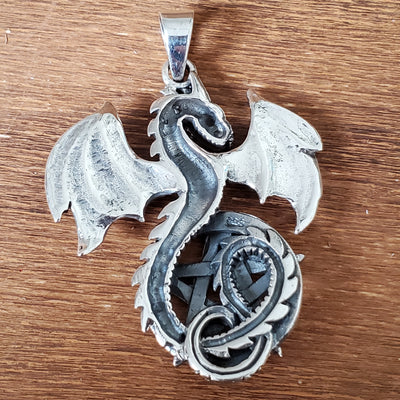 Pentagram Dragon Amulet .925 Solid Sterling Silver Charm Pendant