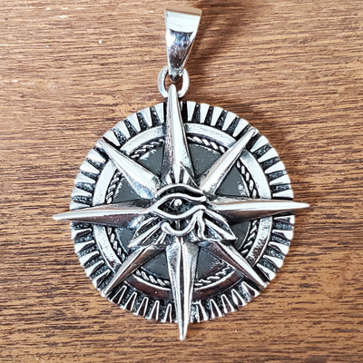 Masonic Eye Compass Rose Amulet .925 Sterling Silver Pendant