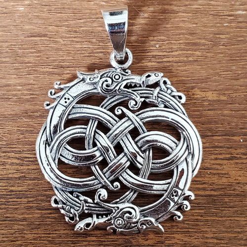 Dragon Infinity Knot Amulet .925 Sterling Silver Charm Pendant