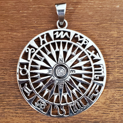 Compass Rose Zodiac Charm .925 Sterling Silver Pendant