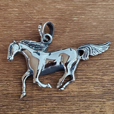 Racing Horse Charm .925 Sterling Silver Equestrian Pendant
