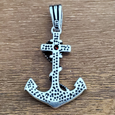 Garnet Anchor Nautical Amulet .925 Sterling Silver Charm Pendant