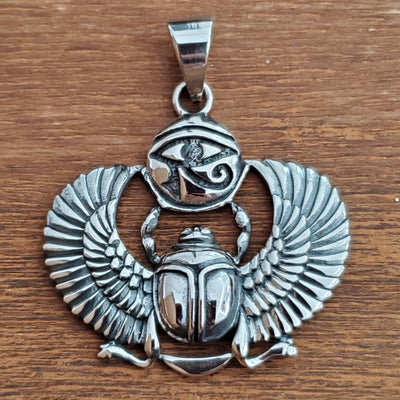 Scarab Eye of Horus Amulet .925 Sterling Silver Charm Pendant