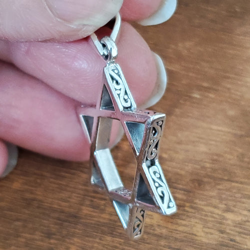 Jewish Star Charm .925 Sterling Silver Hebrew Pendant