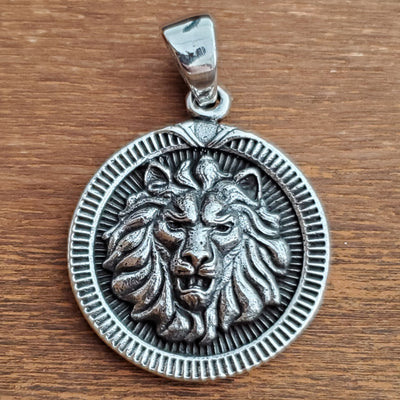 Lion Crux Quadrata Greek Cross Medallion .925 Sterling Silver Charm Pendant