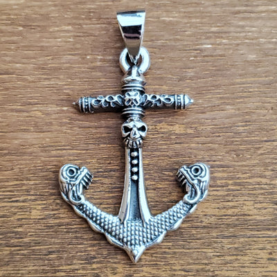 Skull Anchor Charm .925 Sterling Silver Nautical Pendant