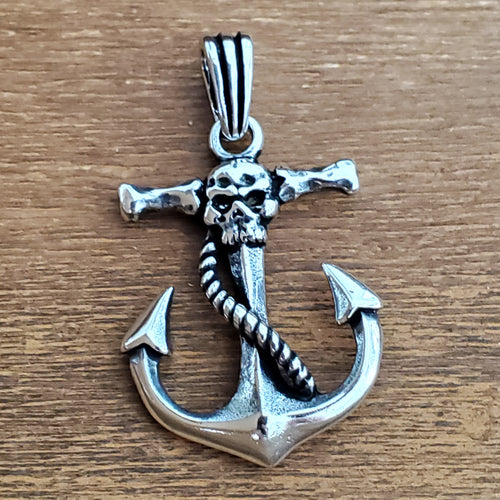 Skull on Anchor Charm .925 Sterling Silver Ocean Pendant