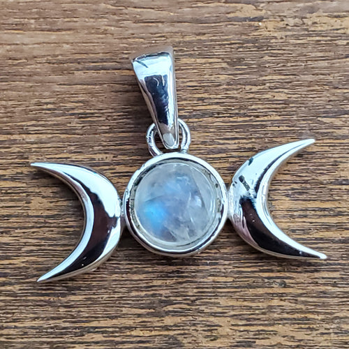 Moonstone Moon Phase Charm .925 Sterling Silver Boho Pendant