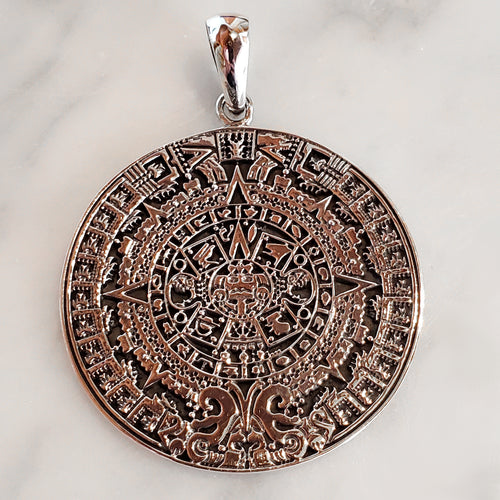 Mayan Calendar Amulet .925 Sterling Silver Charm Pendant