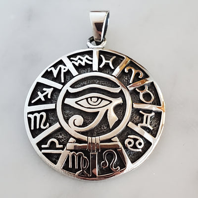 Eye of Horus Zodiac Amulet .925 Sterling Silver Charm Pendant