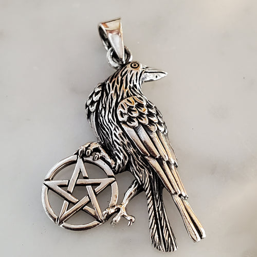 Raven Pentagram .925 Sterling Silver Charm Pendant