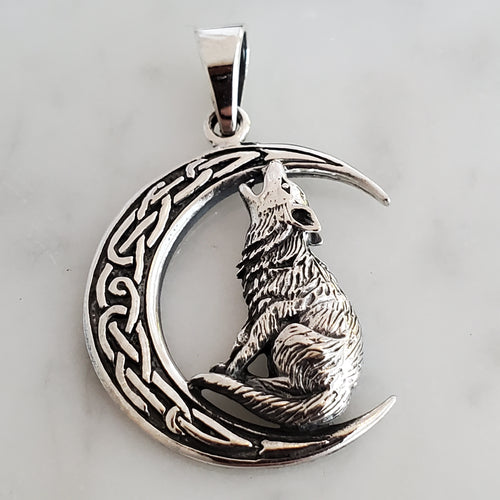 Wolf Moon Amulet .925 Sterling Silver Charm Pendant