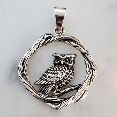 Owl Amulet .925 Sterling Silver Charm Pendant