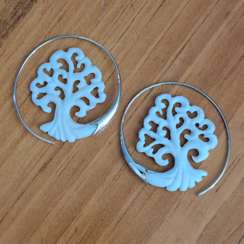 Carved Tree Hoop Earrings from Bali for Nature Lover
