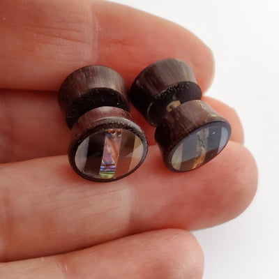 Fake Plug Earrings Shell Inlay Split Gauge Boho Organic Jewelry