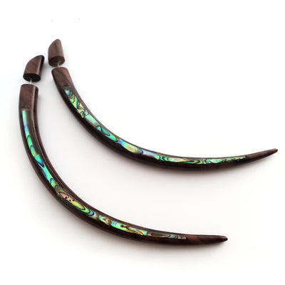 Abalone Inlay 4.5" Wood Taper Split Gauge Earring Fake Plug Gothic Jewelry Gift