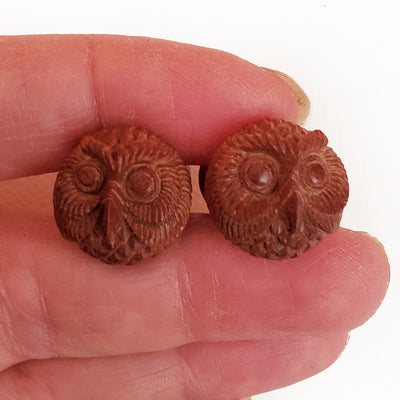 Owl Split Plug Fake Wood Gauge Earrings
