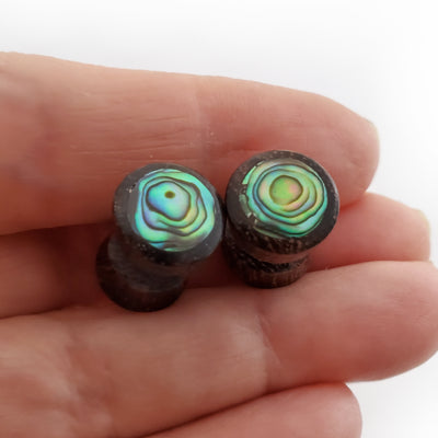 Fake Plug Earrings Abalone Inlay Split Gauge Boho Organic Jewelry