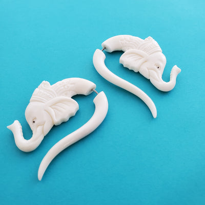 Elephant Fake Gauge Earrings Split Plug Ghanesh Yogi Jewelry