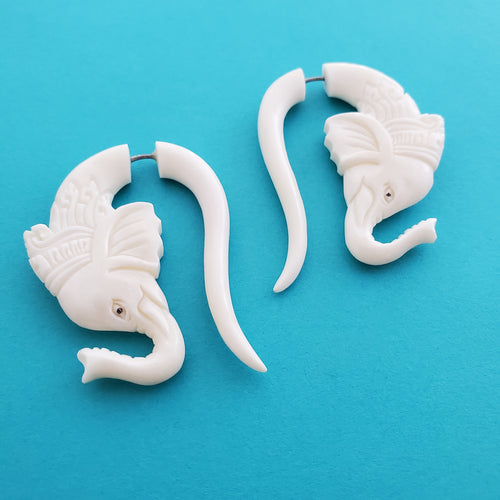 Elephant Fake Gauge Earrings Split Plug Ghanesh Yogi Jewelry