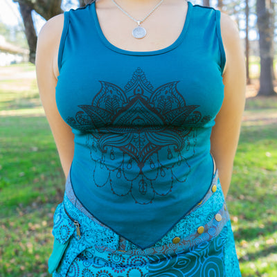 Lotus Mandala Cotton Crop Top with Cut Out Butterfly Back