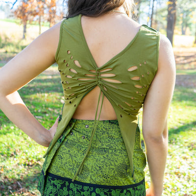Lotus Mandala Cotton Crop Top with Cut Out Butterfly Back