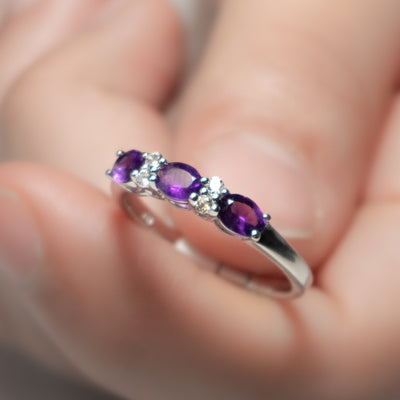 Amethyst and White Topaz .925 Sterling Silver Ring