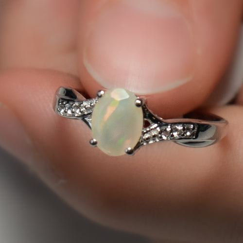 Opal and White Topaz .925 Sterling Silver Ring