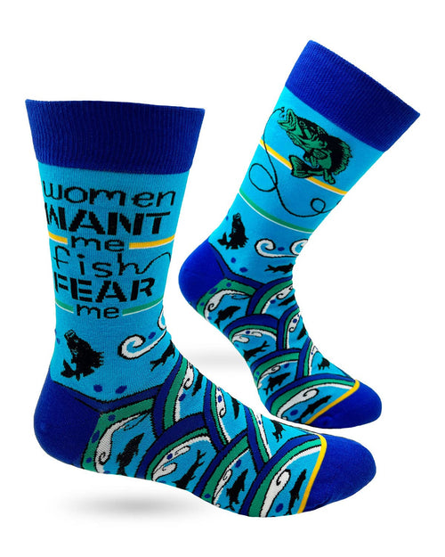 Women Want Me Fish Fear Me Men's Crew Socks